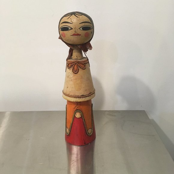 Vintage Mexican wood carved doll by Juan - RARE